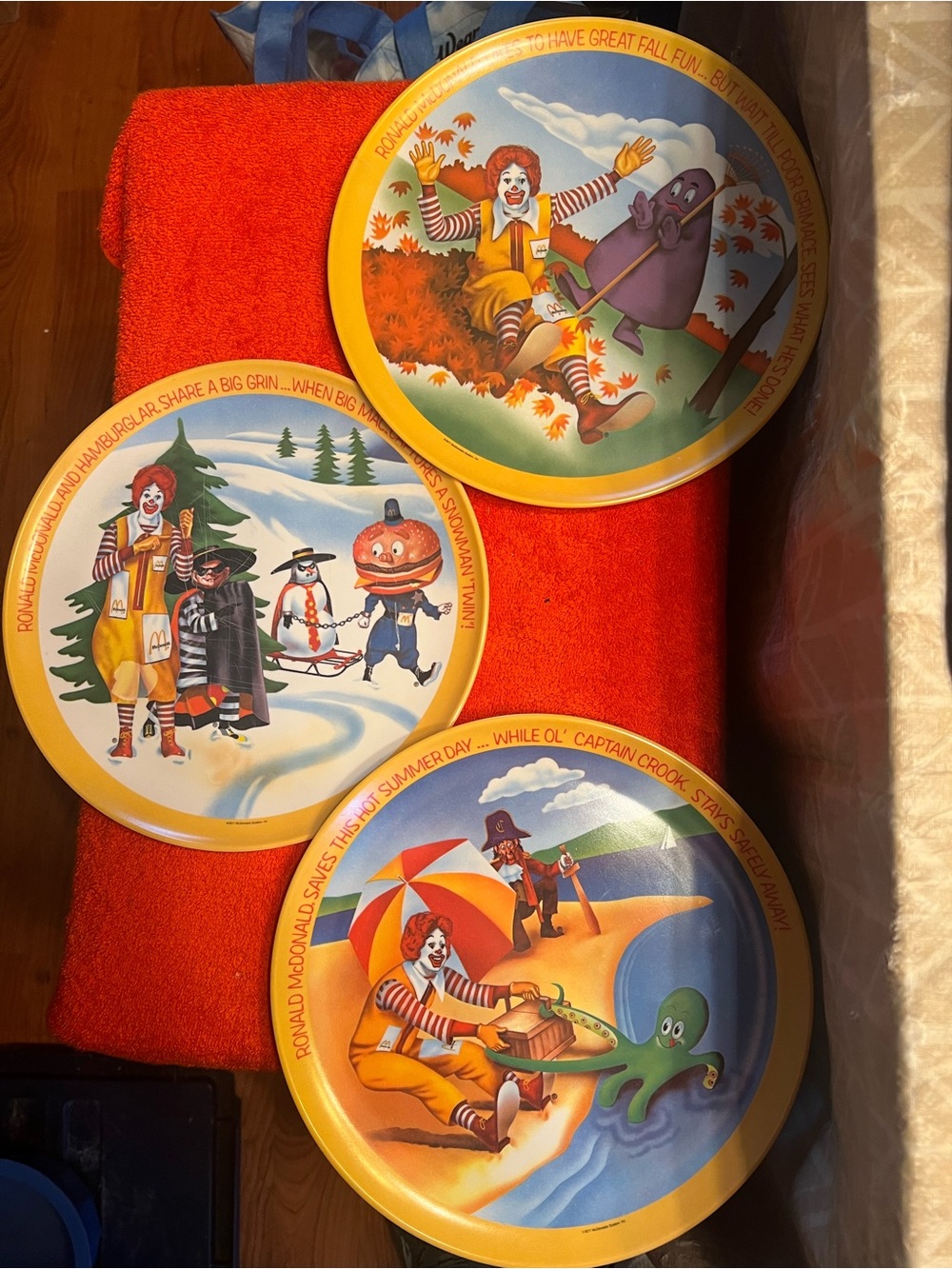 1977 McDonald's Vintage Ronald McDonald Collector Plates with Yellow Trim